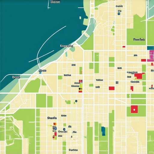 Map overlay with demographic, traffic, and environmental data layers illustrating geospatial integration