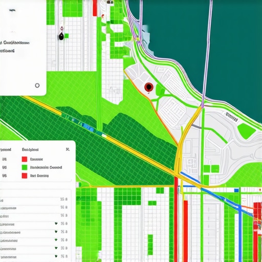 Futuristic map with geogrid zones and AI data visualization