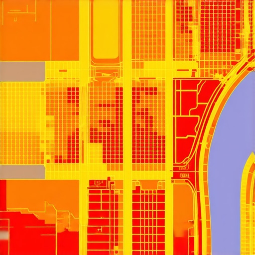 City map showing layered GeoGrid zones with heatmap overlays illustrating user engagement and spatial performance