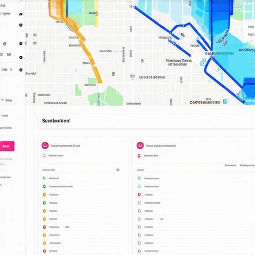 Multi-Layered Geospatial Analytics Dashboard Screenshot of a geospatial analytics dashboard displaying layered demographic, foot traffic, and sentiment data for local SEO