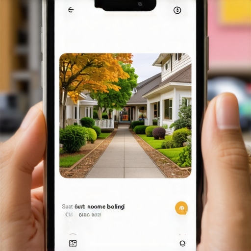Smartphone displaying AR marketing overlay in a neighborhood