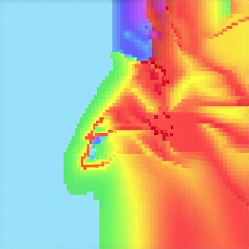 Digital map with heatmap overlays showing geospatial data analysis