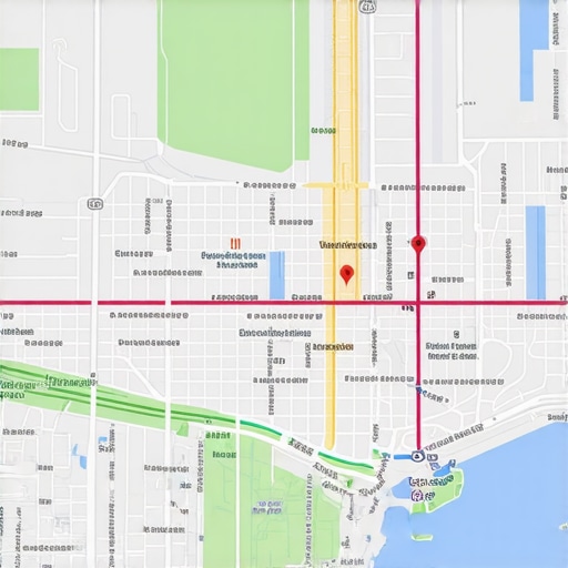 High-tech digital map displaying geogrid overlays and live data streams