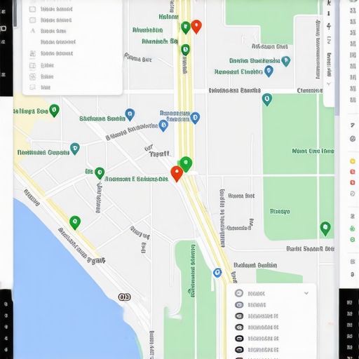 Digital map with geogrid overlays and analytics dashboards for local SEO optimization.