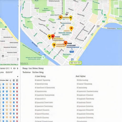 Map with geogrid overlays and analytics data illustrating local SEO insights.