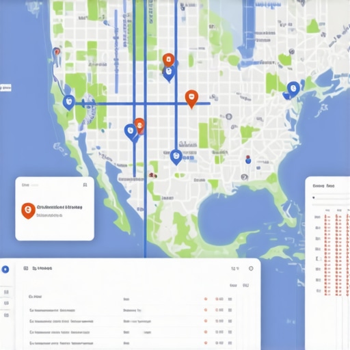 Map with geospatial grid overlay showing tracking data for local SEO