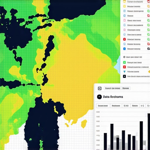 A detailed digital map with geogrid overlays and analytics interface