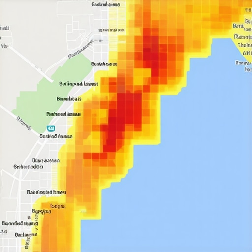 A digital map with overlays showing geospatial data and ranking zones.