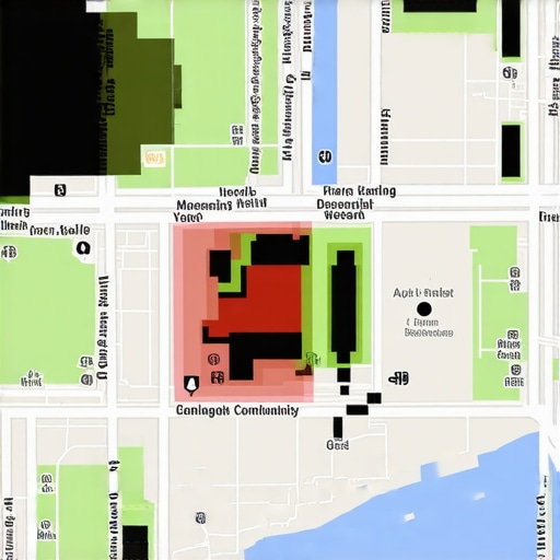 Illustration of hyper-local map with geofencing zones and community engagement
