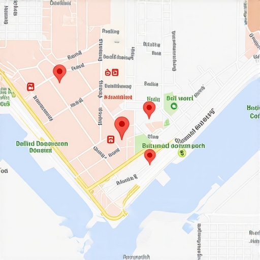 Detailed map showing geospatial grid overlays with localized content zones
