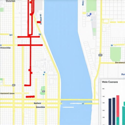 Digital map showing geogrid overlay with data analytics for local SEO strategies.