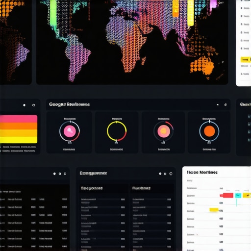 Screenshot of a sophisticated geogrid analytics interface showing heatmaps and engagement data