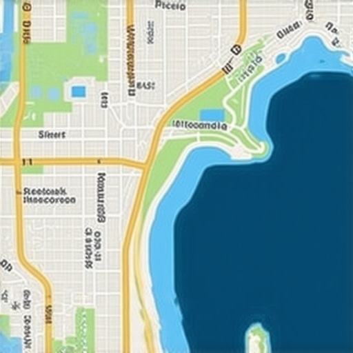Layered map with demographic overlays, AI analytics, and urban features depicting geospatial analysis.