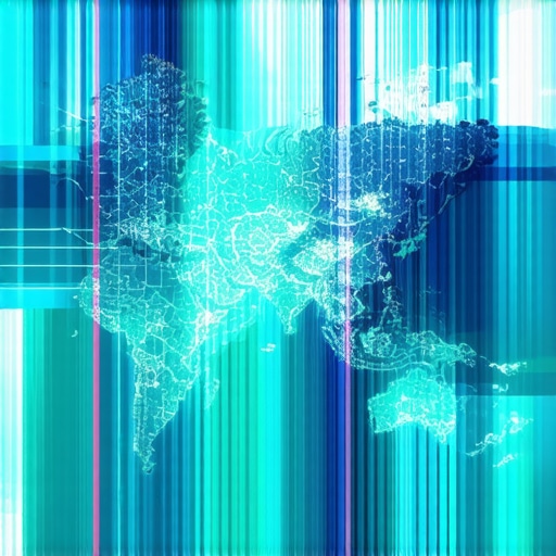 Futuristic map showing dynamic geospatial analytics with AI overlays