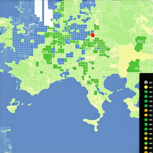 A digital map showing geospatial overlays and data analytics for local SEO
