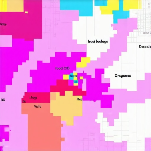 GIS map with layered spatial data and micro-clusters illustrating local SEO optimization