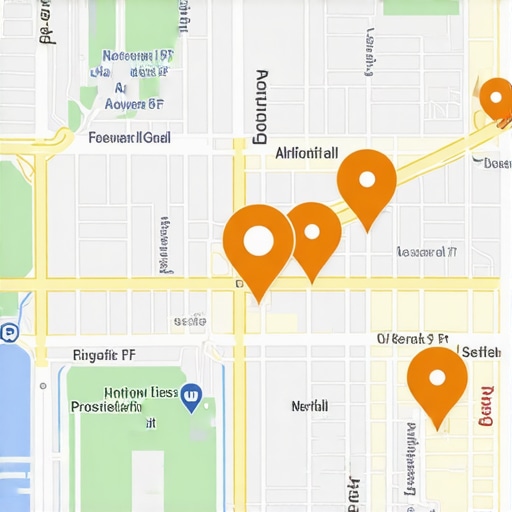 A map illustrating geospatial data points and proximity analysis for local SEO.
