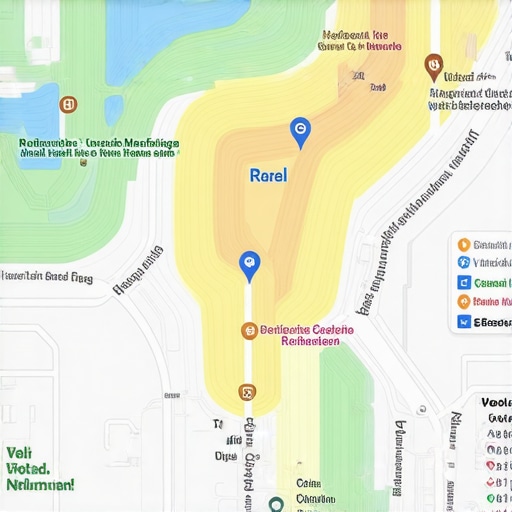 Layered Geospatial Data Visualization Map with multiple data layers illustrating geospatial analytics and AI integration for local SEO