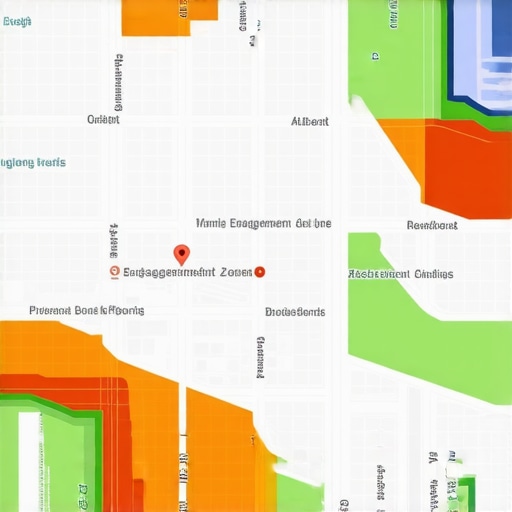 A detailed map with layered geospatial data, overlays, and predictive analytics visuals showing neighborhood insights.