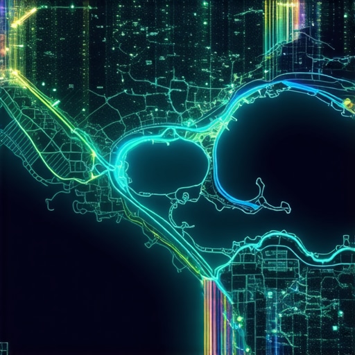 Digital map showing layered geospatial analytics and influence zones