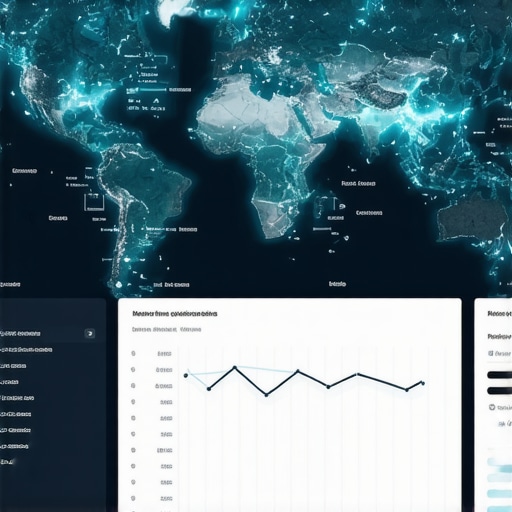Dynamic Geospatial Data Dashboard A high-tech dashboard displaying real-time geospatial signals and predictive analytics for map ranking