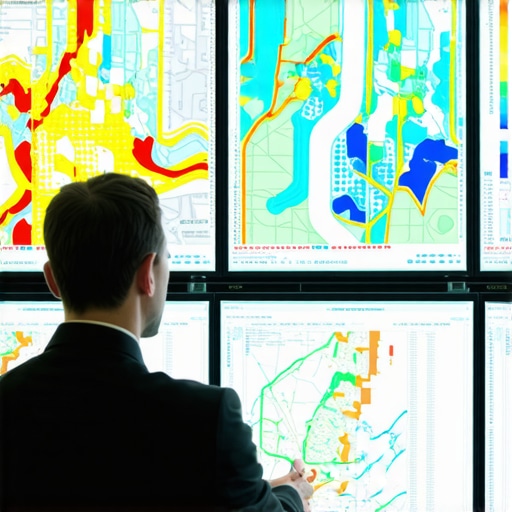 Professional analyzing digital maps with geogrid overlays and heatmaps