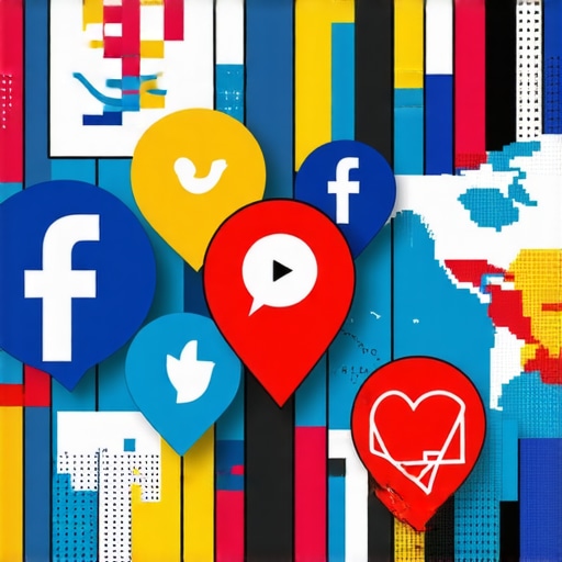 Graphic depicting social media, maps, and analytics symbols representing data integration in local SEO.