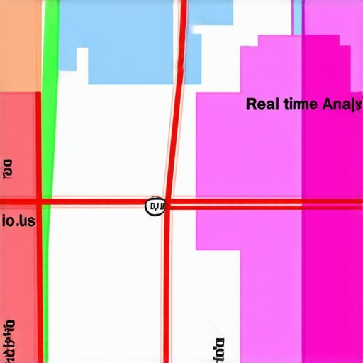 A detailed city map showcasing real-time geospatial data overlays with AI analysis indicators.