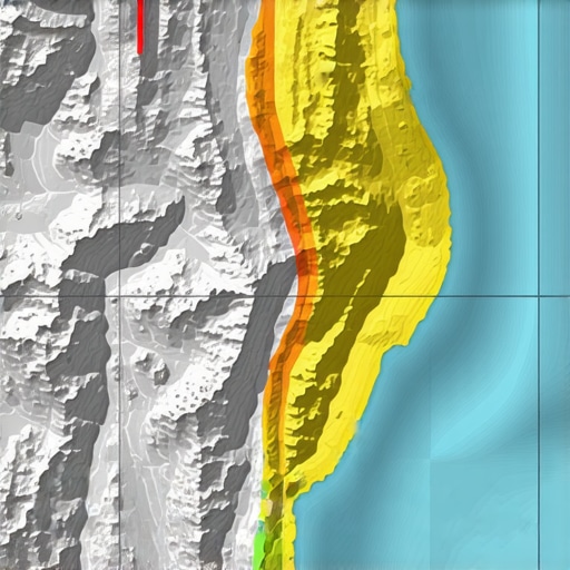 Illustration of a digital map with layered geogrid segments and real-time data analytics.