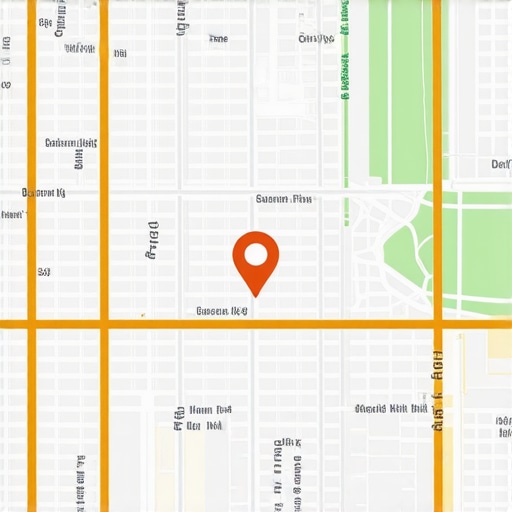 Digital map showing geogrid overlays and map pins in a cityscape