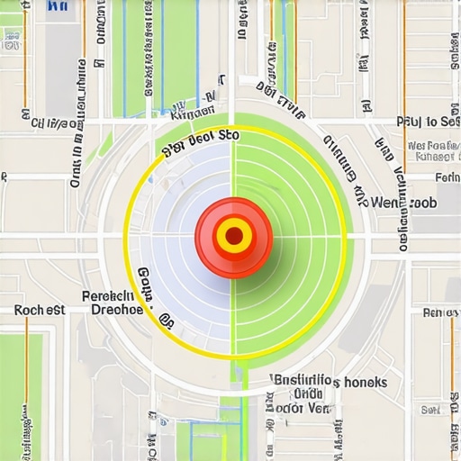 Digital map with layered geogrid zones highlighting signal analysis for local search rankings.