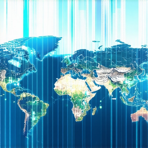 Digital map overlay showing layered geogrids, real-time signals, and AI data points for enhanced local search optimization