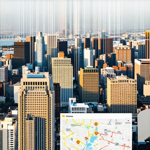 Advanced Geospatial Mapping Visualization Cityscape with layered geospatial data overlays demonstrating map signal analysis.
