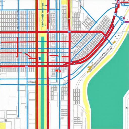 Detailed city map showing layered infrastructure and traffic data for geospatial analysis