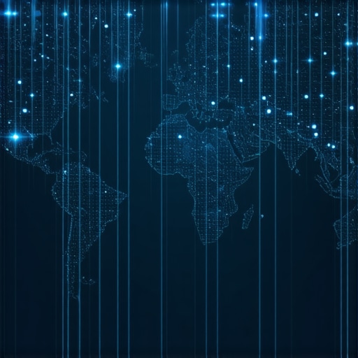 Futuristic digital map illustrating interconnected IoT sensors and data streams for local SEO optimization