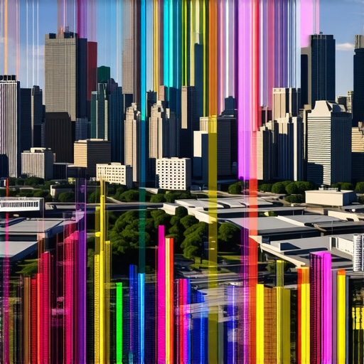 Urban Signal Interference in Geospatial Mapping Skyscrapers with overlaid signal patterns depicting urban geospatial challenges.